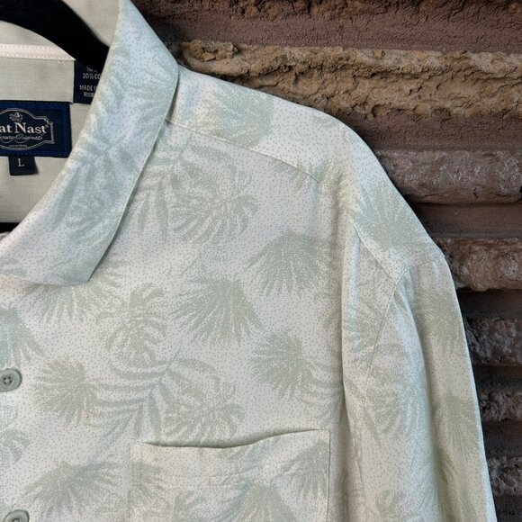 Nat Nast Men's Green Silk Cotton Blend Hawaiian Palm Fronds Short Sleeve Shirt - Picture 6 of 9